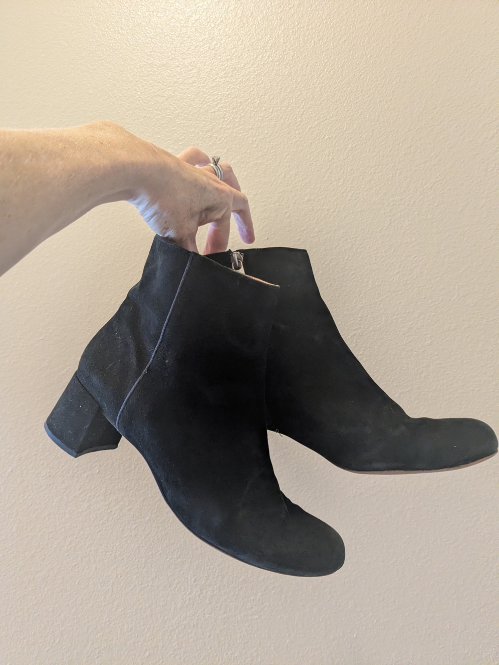 Black Suede Ankle Boots for Women - Classic Block Heel, Size 8.5-9